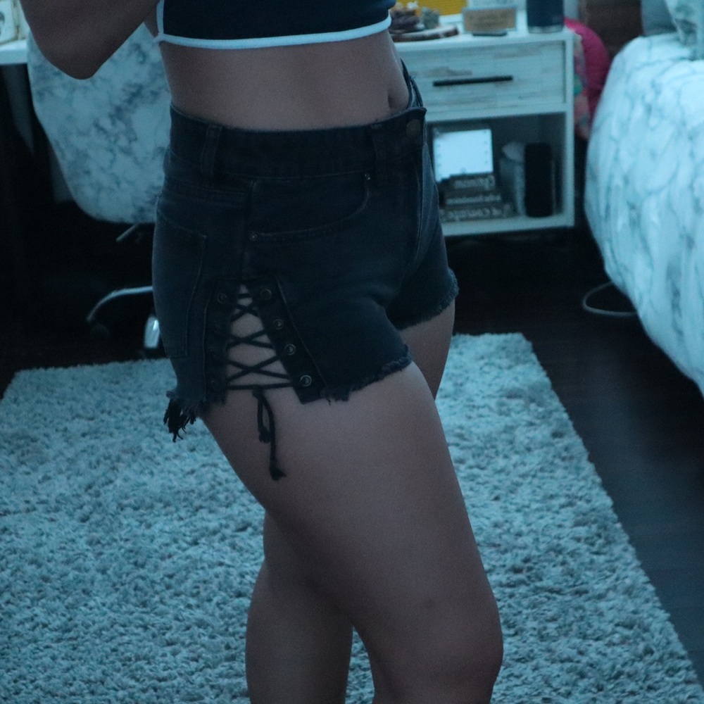Billabong Black Denim Shorts Tie on Sides